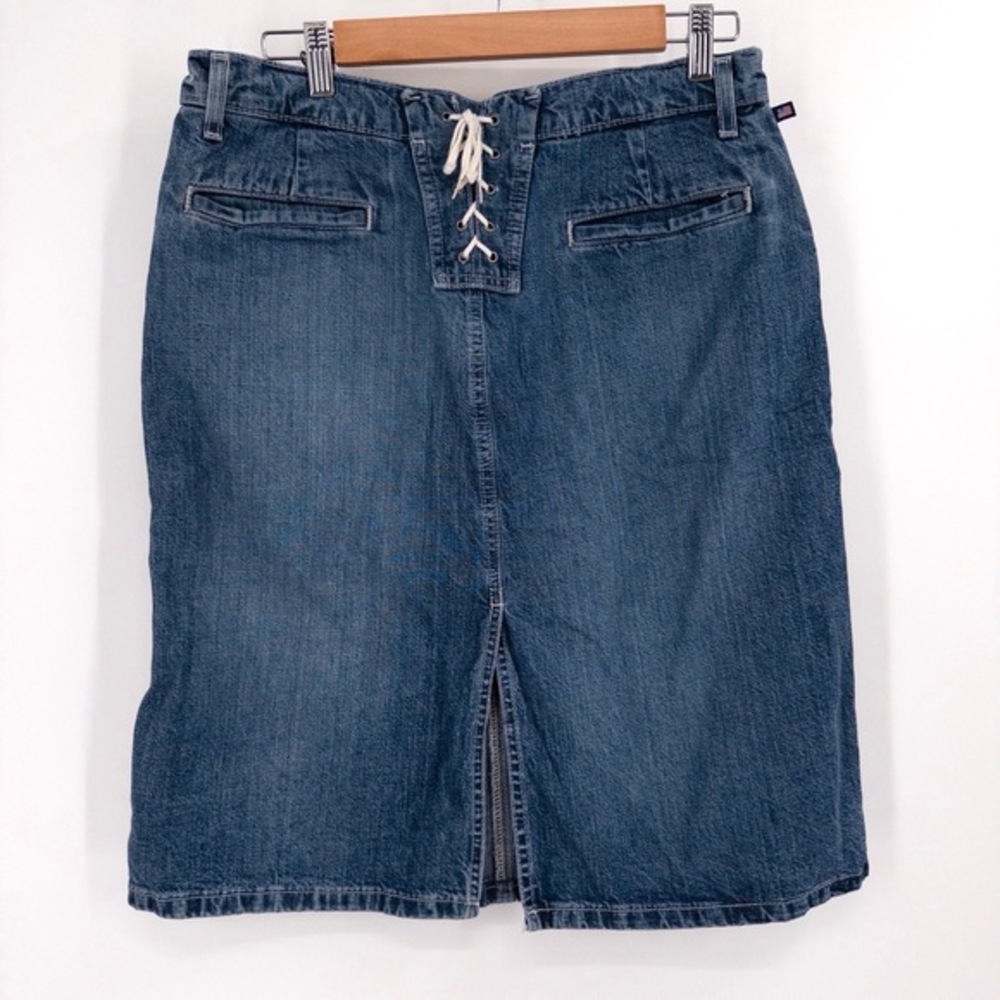 Vintage Y2K Ralph Lauren Denim Pencil Skirt 10 Lace Up‎ Back Jean Midi Preppy